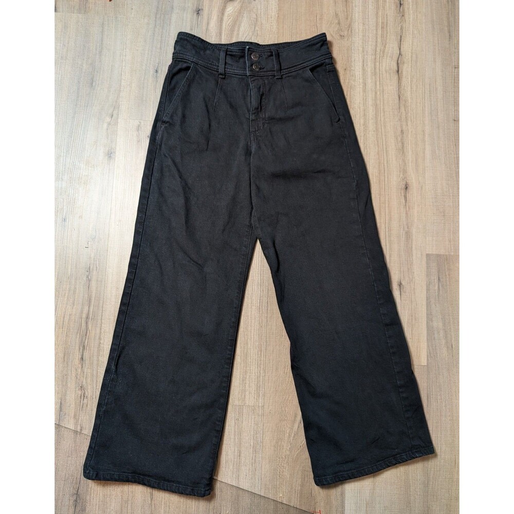 Banana Republic Size 27 Wide Leg High-Rise Trouser Pants Stretch Washed Black